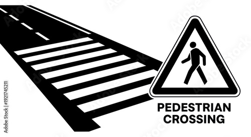 Pedestrian Crossing Sign and Zebra Crossing on Road