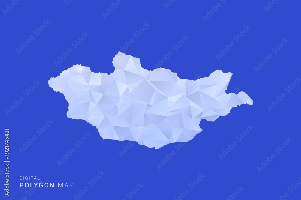 Naklejka premium Mongolia Map - Polygon Style Vector Illustration in Blue and White Gradient, Low Poly Geometric Design, Isolated on Solid Background for Infographics and Digital Use.