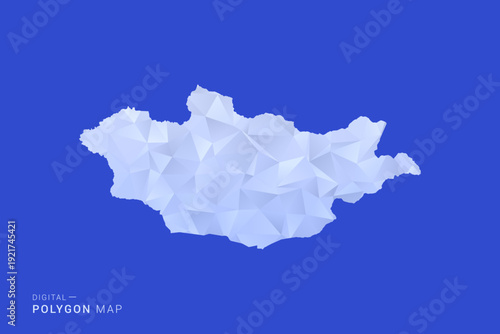Mongolia Map - Polygon Style Vector Illustration in Blue and White Gradient, Low Poly Geometric Design, Isolated on Solid Background for Infographics and Digital Use.