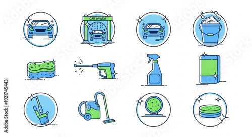 Car Wash Icons Set Clean Vehicle Service Symbols.