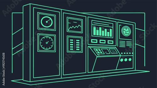 Smart energy management dashboard interface with AI technology, renewable power icons, solar panels, wind turbines, and battery status, dark mode 3D UI.