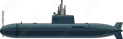 Dark Gray Submarine with Periscope and Conical Hull Floating on Water Surface