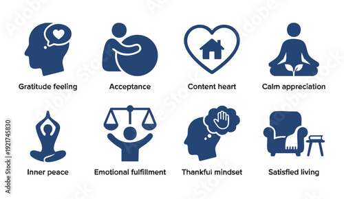 Emotional wellness icons for mental health and positivity concepts