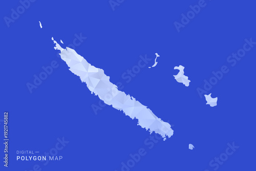 New Caledonia Map - Polygon Style Vector Illustration in Blue and White Gradient, Low Poly Geometric Design, Isolated on Solid Background for Infographics and Digital Use.