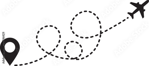 Airplane Route Location Travel Flight Path Navigation Map Destination Journey Transport Illustration Vector Design.