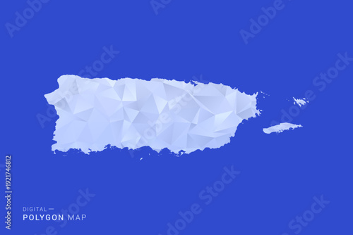 Puerto Rico Map - Polygon Style Vector Illustration in Blue and White Gradient, Low Poly Geometric Design, Isolated on Solid Background for Infographics and Digital Use.