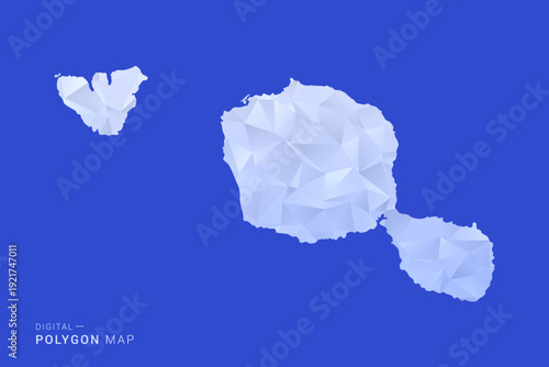 French Polynesia Map - Polygon Style Vector Illustration in Blue and White Gradient, Low Poly Geometric Design, Isolated on Solid Background for Infographics and Digital Use.