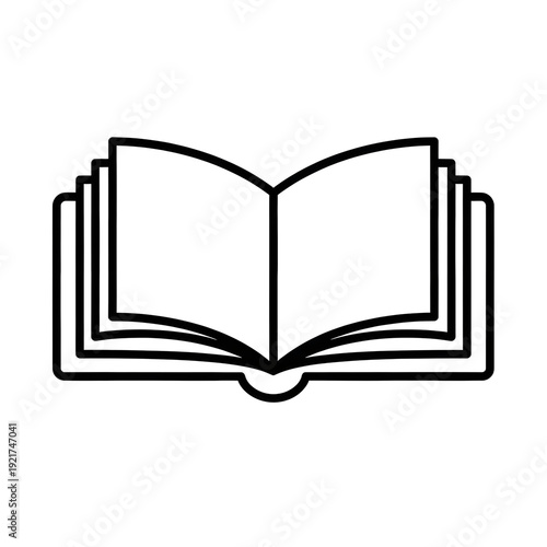 Simple line art icon of an open book for learning and education.