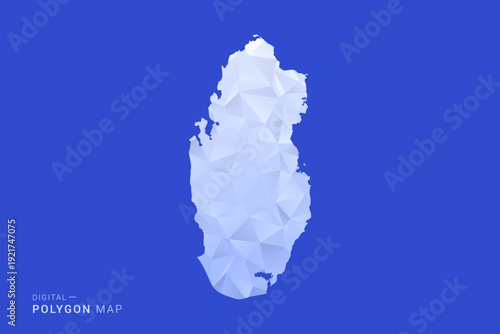Qatar Map - Polygon Style Vector Illustration in Blue and White Gradient, Low Poly Geometric Design, Isolated on Solid Background for Infographics and Digital Use.