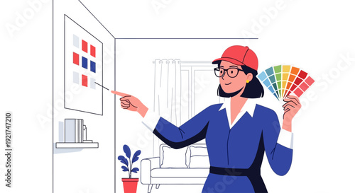 Female Interior Designer Choosing Paint Colors for Home Renovation Project