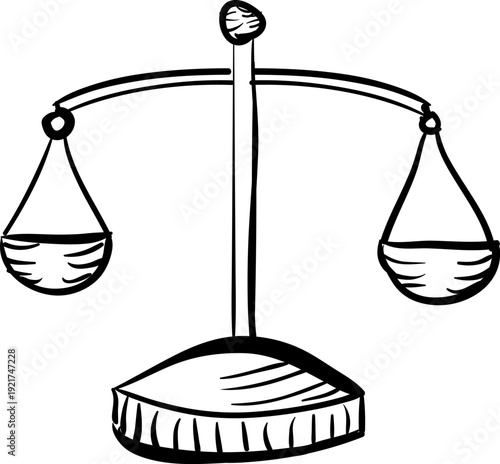 Hand-drawn sketch of a balance scale representing justice and equality perfect for legal concepts and decision-making illustrations
