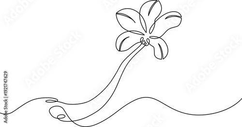 A delicate line drawing of a flower with a long stem and leaves Vector
