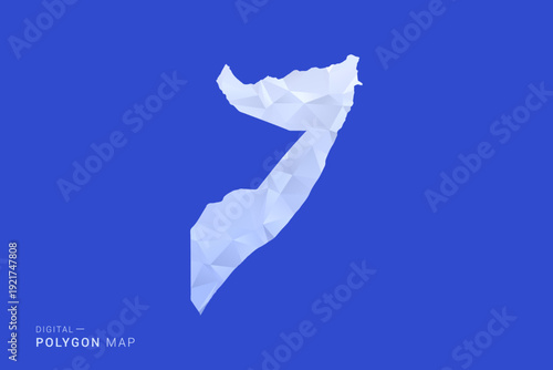 Somalia Map - Polygon Style Vector Illustration in Blue and White Gradient, Low Poly Geometric Design, Isolated on Solid Background for Infographics and Digital Use.