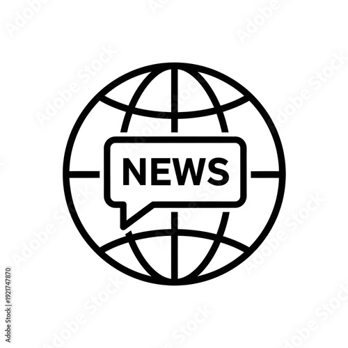 Global news outline icon with speech bubble message on transparent background. on transparent background
