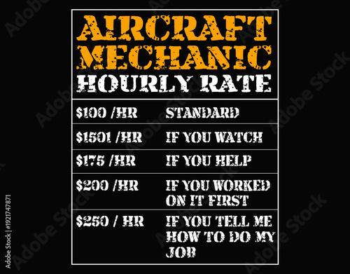 Aircraft Mechanic Hourly Rate - printable editable vector art file.