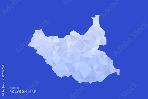 South Sudan Map - Polygon Style Vector Illustration in Blue and White Gradient, Low Poly Geometric Design, Isolated on Solid Background for Infographics and Digital Use.