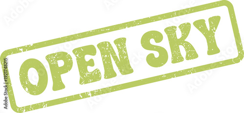 Invigorating green rubber stamp text Open Sky representing freedom adventure and limitless possibilities