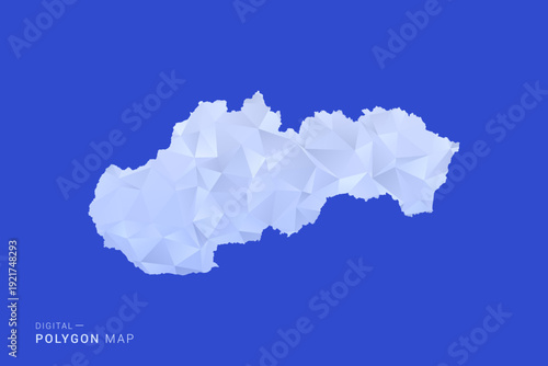 Slovakia Map - Polygon Style Vector Illustration in Blue and White Gradient, Low Poly Geometric Design, Isolated on Solid Background for Infographics and Digital Use.