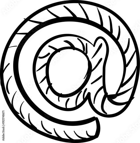 Hand-drawn at symbol doodle illustration of email icon for digital communication and contact isolated on white background