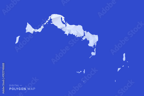 Turks and Caicos Islands Map - Polygon Style Vector Illustration in Blue and White Gradient, Low Poly Geometric Design, Isolated on Solid Background for Infographics and Digital Use.