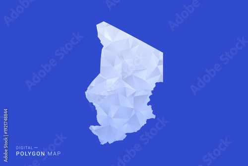 Chad Map - Polygon Style Vector Illustration in Blue and White Gradient, Low Poly Geometric Design, Isolated on Solid Background for Infographics and Digital Use.