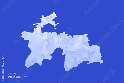 Tajikistan Map - Polygon Style Vector Illustration in Blue and White Gradient, Low Poly Geometric Design, Isolated on Solid Background for Infographics and Digital Use.