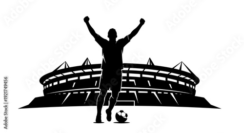 Celebration of Victory in a Packed Stadium with Silhouetted Player.
