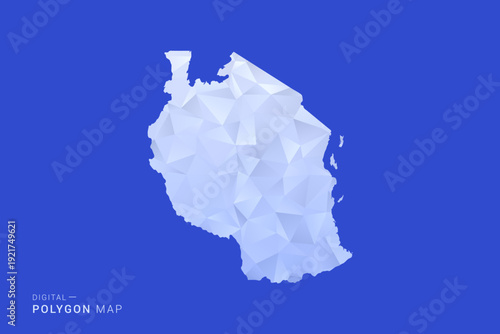 Tanzania Map - Polygon Style Vector Illustration in Blue and White Gradient, Low Poly Geometric Design, Isolated on Solid Background for Infographics and Digital Use.