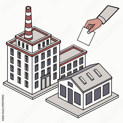 Industrial buildings with hand holding paper factory 1