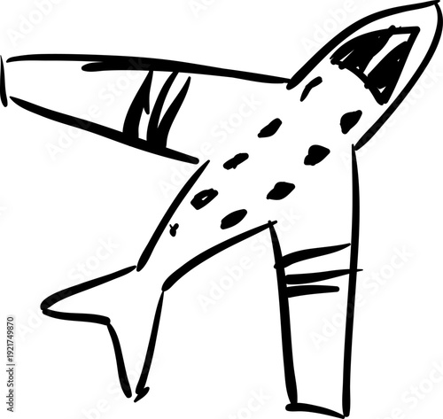 Hand-drawn airplane icon simple doodle illustration for travel and aviation concepts isolated on white background