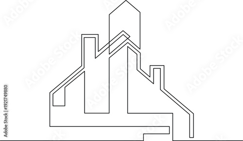A detailed architectural line drawing of a modern house with unique roof design Vector