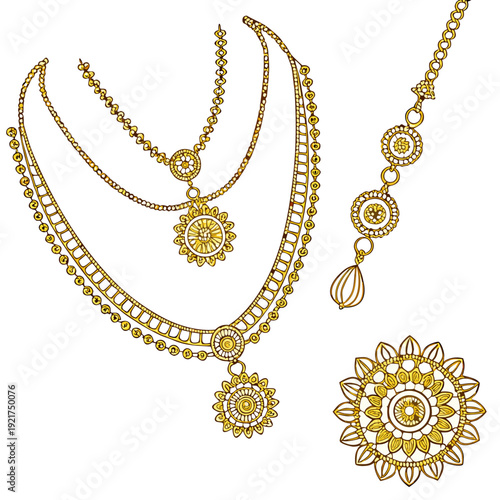 Gold jewelry set with floral traditional Indian jewelry