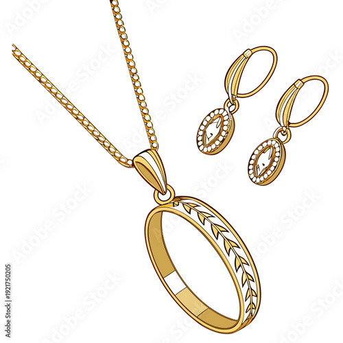 Gold jewelry set with necklace and earrings luxury