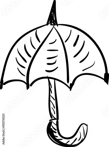Hand-drawn umbrella sketch simple doodle illustration for weather protection and rainy day concepts isolated on white background