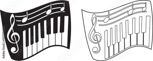 piano grand piano keyboard Silhouette Icon Vector Illustration, Music vector Music line act