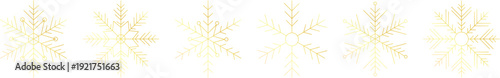 Snowflake border pattern in soft gold line style. Elegant winter vector ornament for seasonal designs. Clean decorative trim ideal for festive projects.