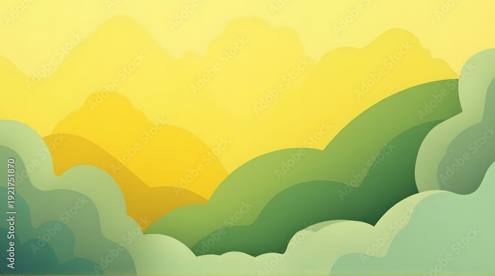 Obraz premium Vibrant abstract landscape with green hills and yellow sky