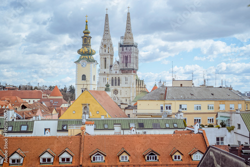 Wallpaper Mural Zagreb Cathedral and city rooftops under cloudy sky Torontodigital.ca