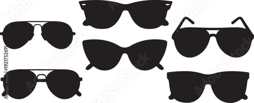 Collection of various sunglasses silhouettes on transparent background for fashion design