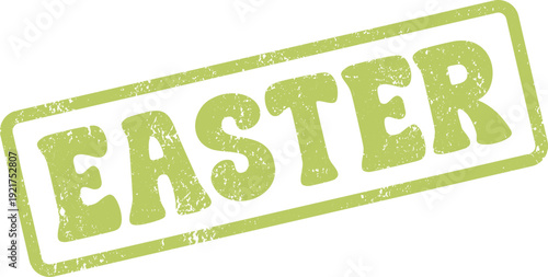 Distressed green rubber stamp boldly featuring the single word Easter for seasonal holiday festivities