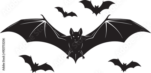 Bat flying silhouette halloween night animal wings dark spooky wildlife nocturnal mammal gothic horror symbol isolated illustration design.
