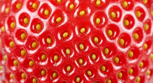 Strawberry surface close-up showing seeds and texture detail.