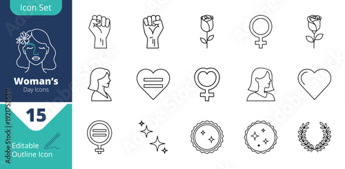 Feminism and Womens Rights Linear Vector Icon Set Collection