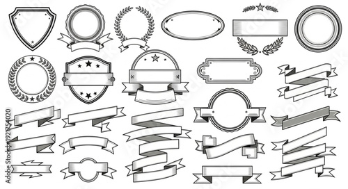 Collection of Vintage Style Badges and Ribbons Design Elements.