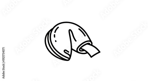 Fortune Cookie Line Art Icon with Paper Slip