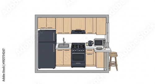 Modern Kitchen Interior Design Illustration.