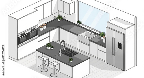 Modern Kitchen Interior Design Illustration.