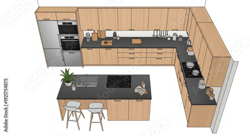Modern Kitchen Interior Design Layout.