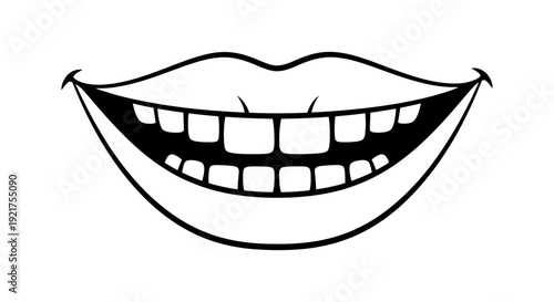 A wide open cartoon mouth with clearly defined teeth showing a broad, happy smile.