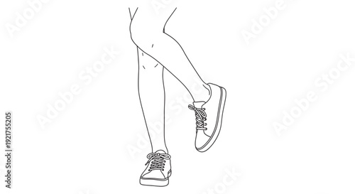 A pair of human legs wearing casual sneakers stands or walks with a relaxed and modern posture.